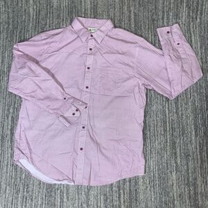 Haggar Clothing Men Size XL Button Front Shirt Pink Purple Geo Print 100% Cotton